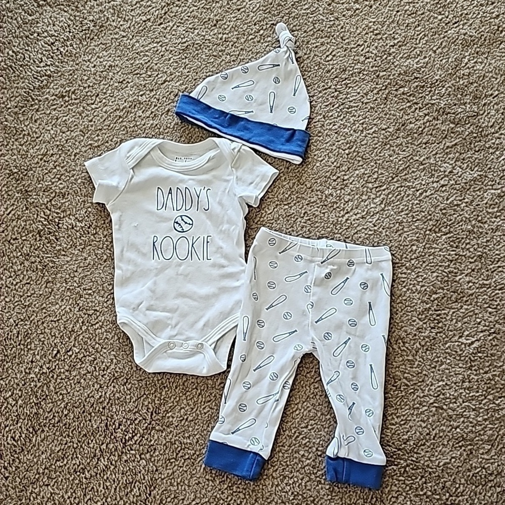 Rae Dunn Baby Outfit Daddy's Rookie Baseball 3 Piece Set
